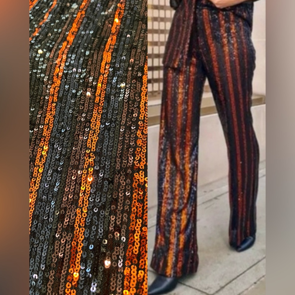 ZARA The Abbey Flared Pant | Black Multicolor Sequins | Size Sm